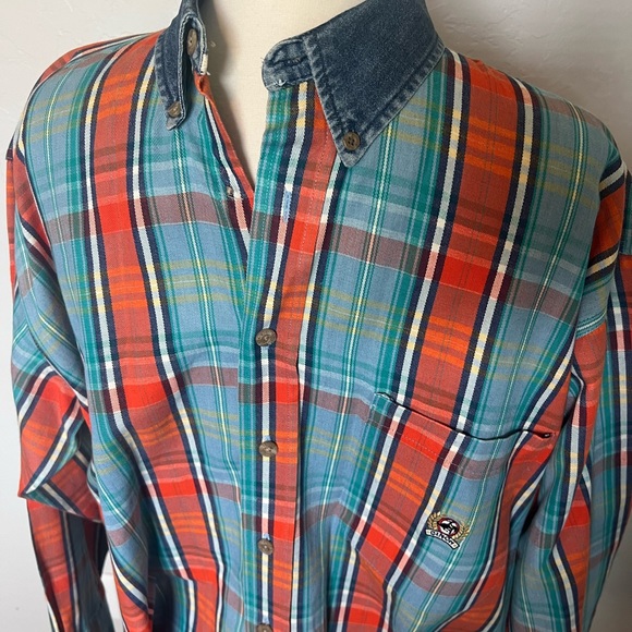 Cinch Men’s Plaid Dress Shirt with Denim Collar Medium - Picture 2 of 5